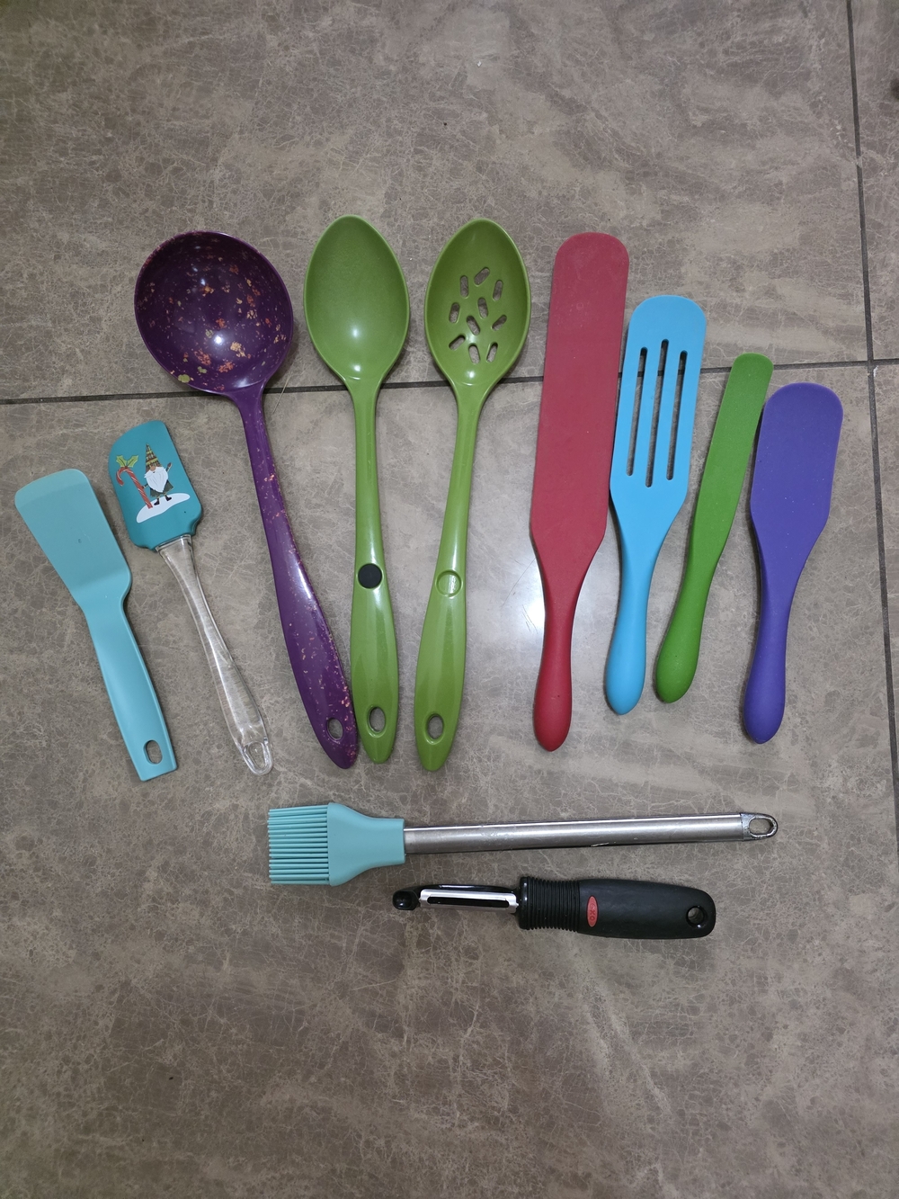 Colorful Silicone & Nylon Kitchen Utensil Set - Green, Purple, Blue, Teal, Red
